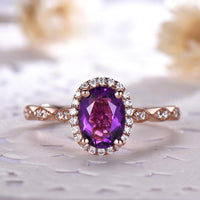 2 CT Oval Cut Amethyst Diamond 925 Sterling Silver Halo Promise Ring