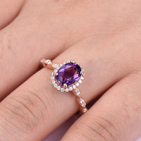 2 CT Oval Cut Amethyst Diamond 925 Sterling Silver Halo Promise Ring