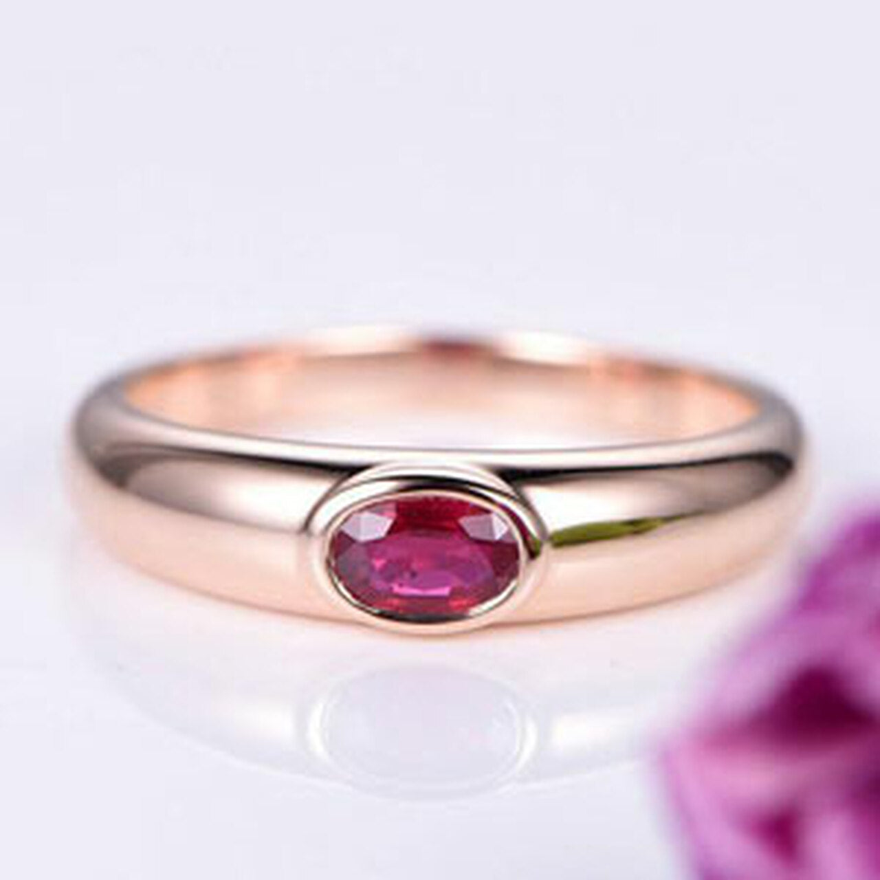 1.00 Ct Oval Cut Red Ruby Rose Gold Over On 925 Sterling Silver July Birthstone Solitaire Ring