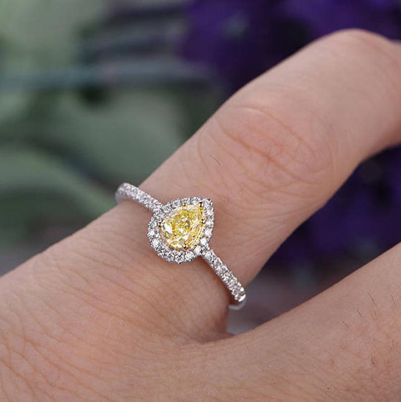 1.75 Ct Pear Cut Yellow Citrine Halo Anniversary Gift Ring In 925 Sterling Silver