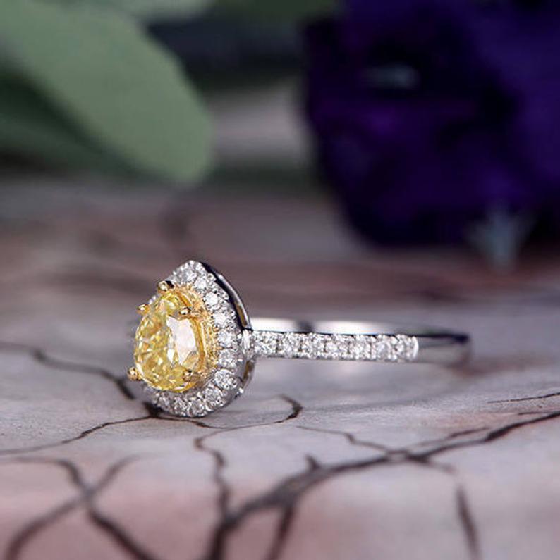 1.75 Ct Pear Cut Yellow Citrine Halo Anniversary Gift Ring In 925 Sterling Silver