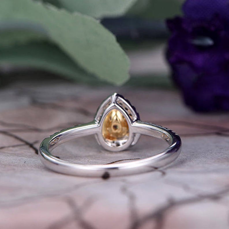 1.25 CT Pear Cut Yellow Citrine 925 Sterling Silver Halo Anniversary Gift Ring For Her