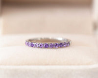 0.75 CT Round Cut Amethyst Diamond 925 Sterling Silver Half Eternity Wedding Ring