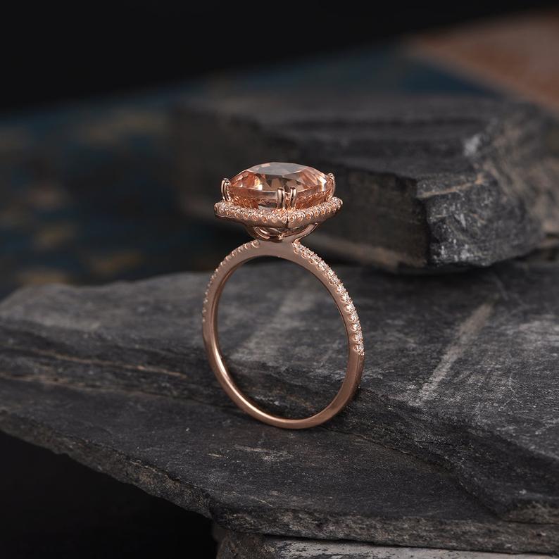 1 CT Cushion Cut Morganite Diamond Rose Gold Over On 925 Sterling Silver Halo Women Anniversary Ring Gift For Her