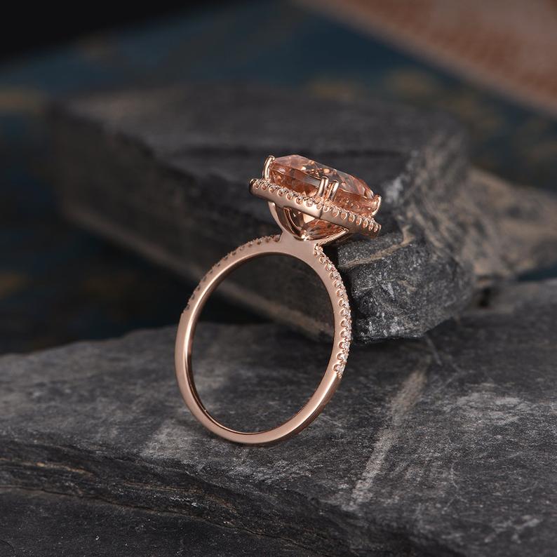 1 CT Cushion Cut Morganite Diamond Rose Gold Over On 925 Sterling Silver Halo Women Anniversary Ring Gift For Her