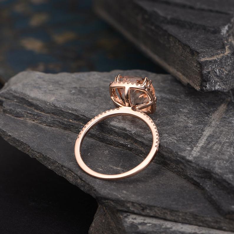 1 CT Cushion Cut Morganite Diamond Rose Gold Over On 925 Sterling Silver Halo Women Anniversary Ring Gift For Her
