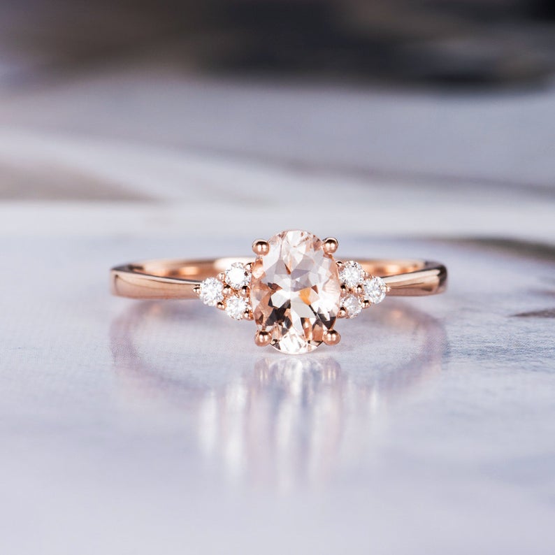1 CT Oval Cut Morganite Diamond Rose Gold Over On 925 Sterling Silver Engagement Ring