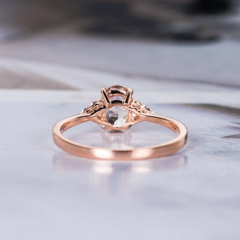 1 CT Oval Cut Morganite Diamond Rose Gold Over On 925 Sterling Silver Engagement Ring