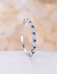 0.75 Ct Round Cut Blue Sapphire 925 Sterling Silver Half Eternity Wedding Band Ring