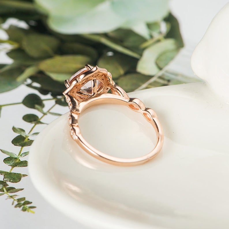 1 CT Cushion Cut Morganite Diamond Rose Gold Over On 925 Sterling Silver Floral Engagement Ring