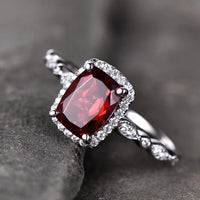 2.25 Ct Emerald Cut Red Garnet 925 Sterling Silver Engagement Wedding Band Ring