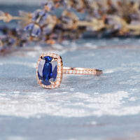 2.00 Ct Cushion Cut Blue Sapphire Rose Gold Over On 925 Sterling Silver Halo Engagement Ring