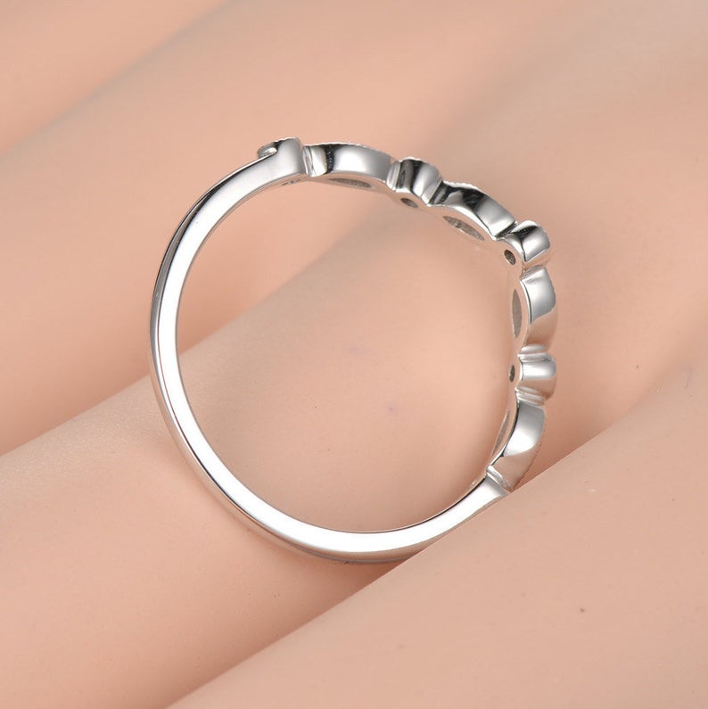 1.50 CT Round Cut White Diamond White Gold Over On 925 Sterling Silver Curved Half Eternity Engagement Ring