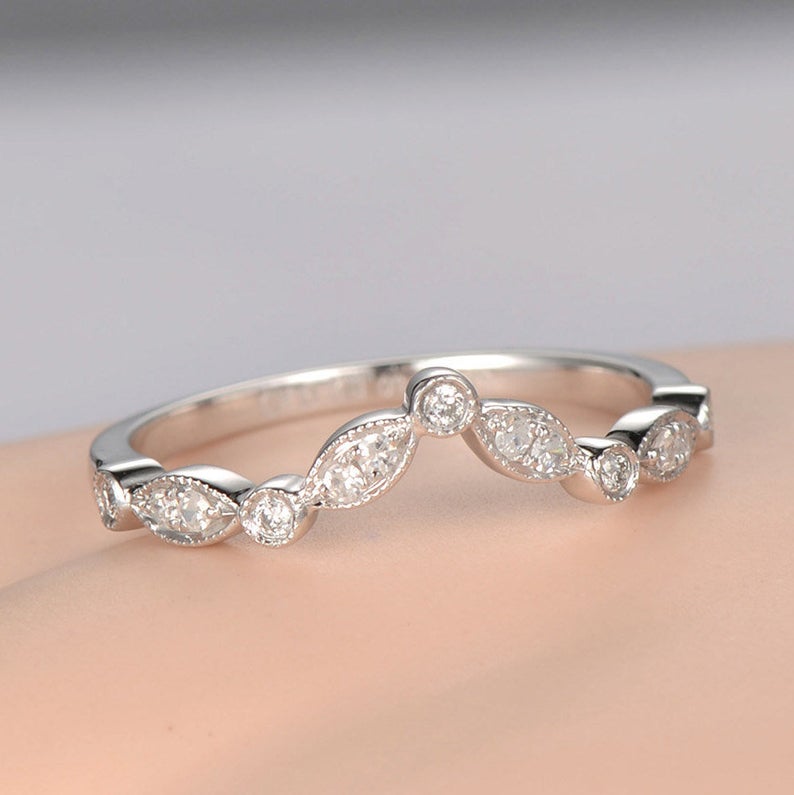 1.50 CT Round Cut White Diamond White Gold Over On 925 Sterling Silver Curved Half Eternity Engagement Ring
