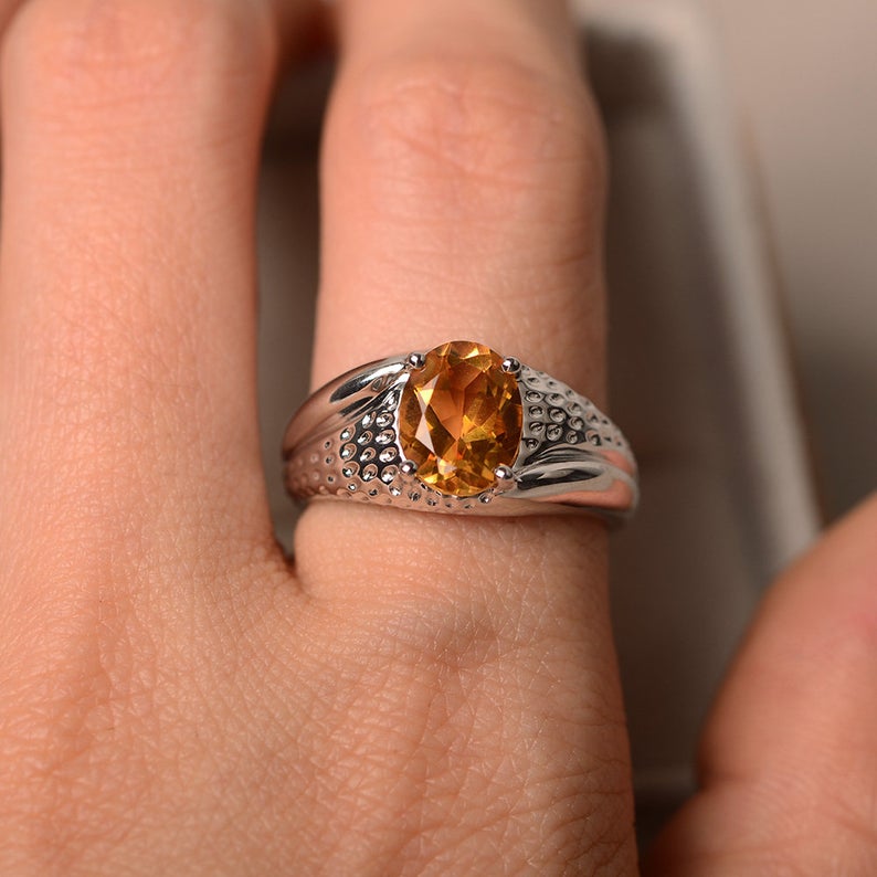 1 Ct Oval Cut Yellow Citrine 925 Sterling Silver Solitaire November Birthstone Ring