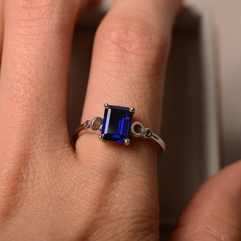 1 Ct Emerald Cut Blue Sapphire Solitaire Anniversary Gift Ring In 925 Sterling Silver