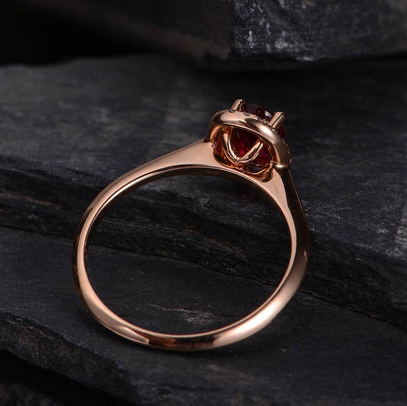 2 CT Oval Cut Ruby Diamond Rose Gold Over On 925 Sterling Silver Halo Engagement Ring