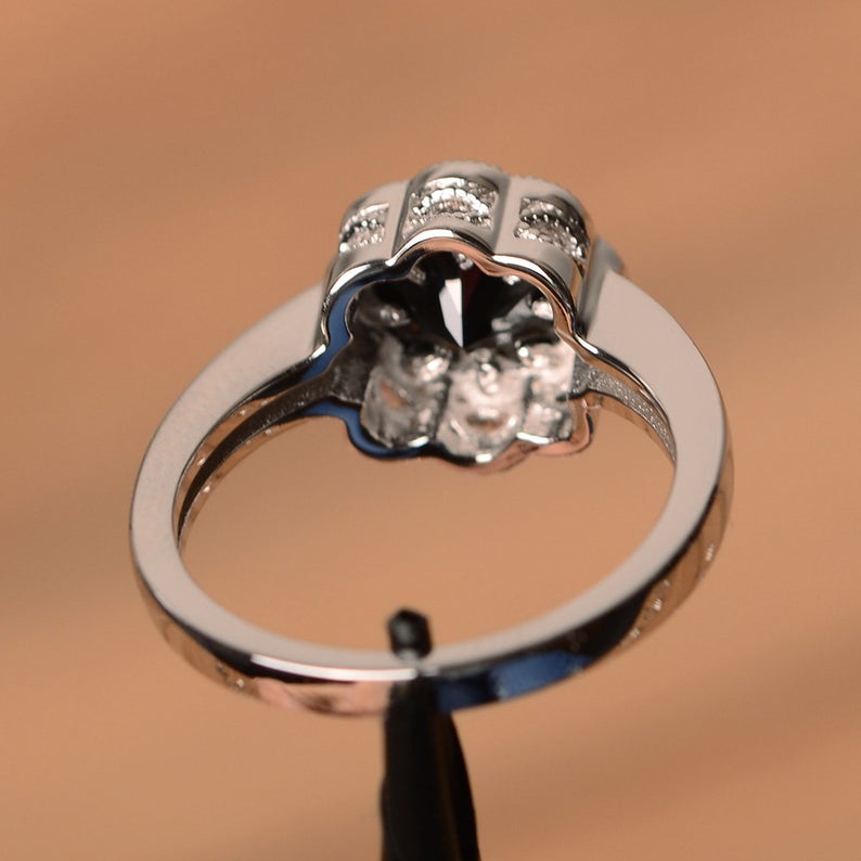 1.00 Ct Round Cut Black Diamond Floral Anniversary Gift Ring In 925 Sterling Silver - atjewels.in