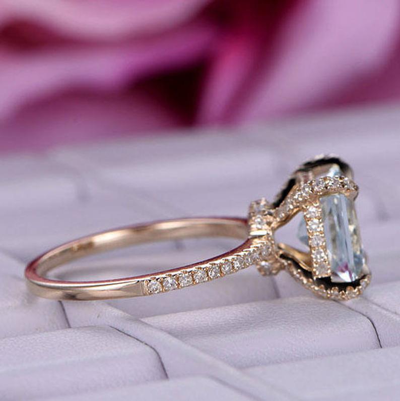 2.25 Ct Princess Cut Aquamarine Yellow Gold Over On 925 Sterling Silver Unique Wedding Ring