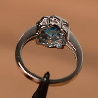 1.00 Ct Round Cut Blue Topaz Floral Anniversary Gift Ring In 925 Sterling Silver