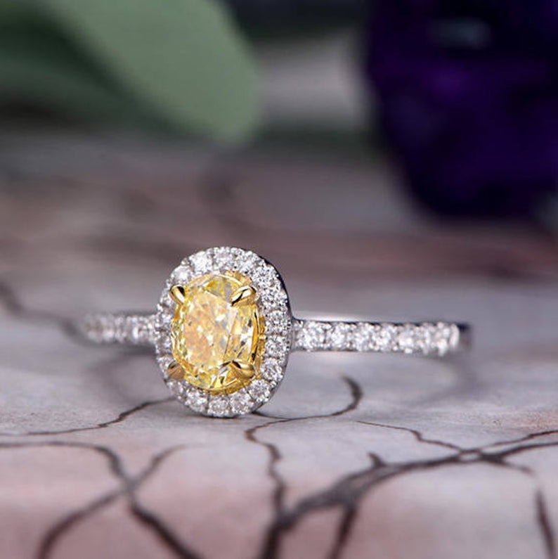 1.20 Ct Oval Cut Yellow Citrine Halo Engagement Ring In 925 Sterling Silver