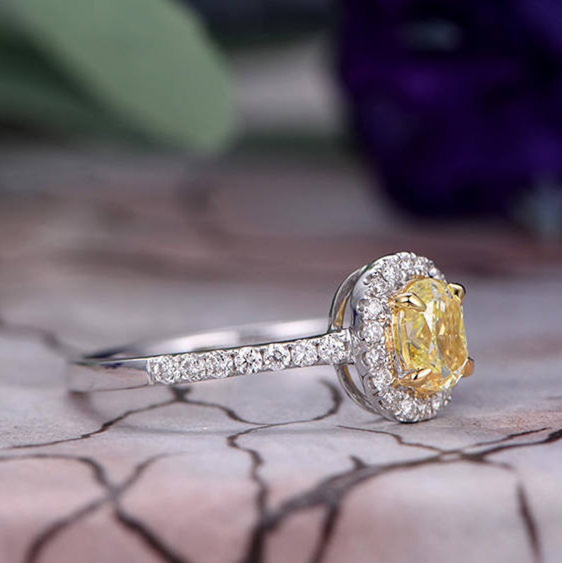 1.20 Ct Oval Cut Yellow Citrine Halo Engagement Ring In 925 Sterling Silver