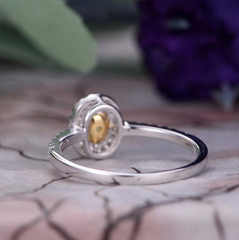 1.20 Ct Oval Cut Yellow Citrine Halo Engagement Ring In 925 Sterling Silver