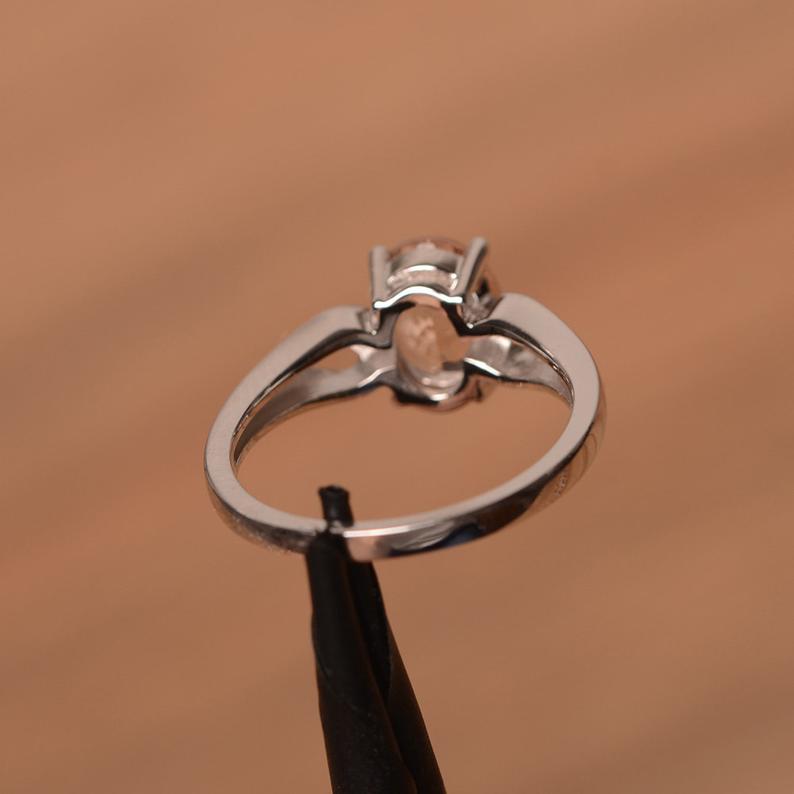 1.00 Ct Oval Cut Peach Morganite Solitaire Proposal Ring In 925 Sterling Silver