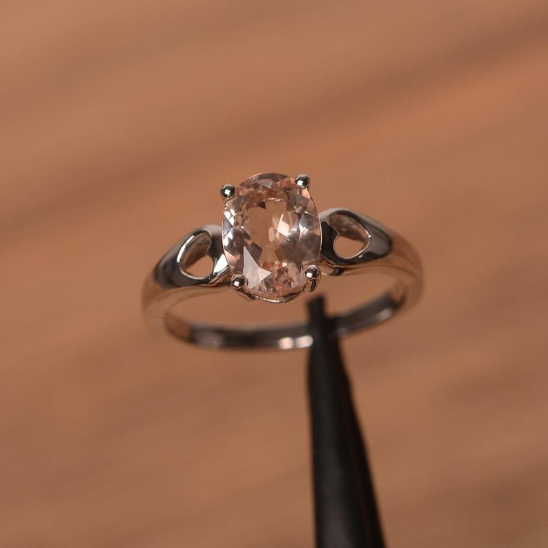 1.00 Ct Oval Cut Peach Morganite Solitaire Proposal Ring In 925 Sterling Silver