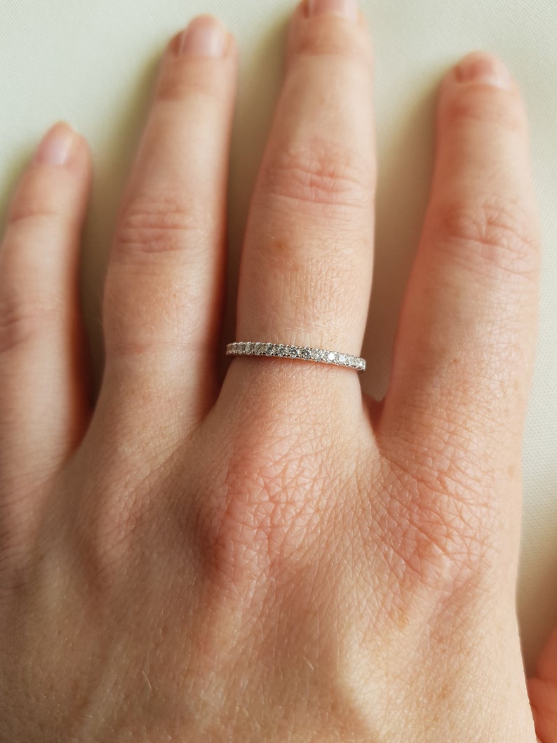 1 CT Round Cut Diamond 925 Sterling Silver Half Eternity Wedding Band Ring