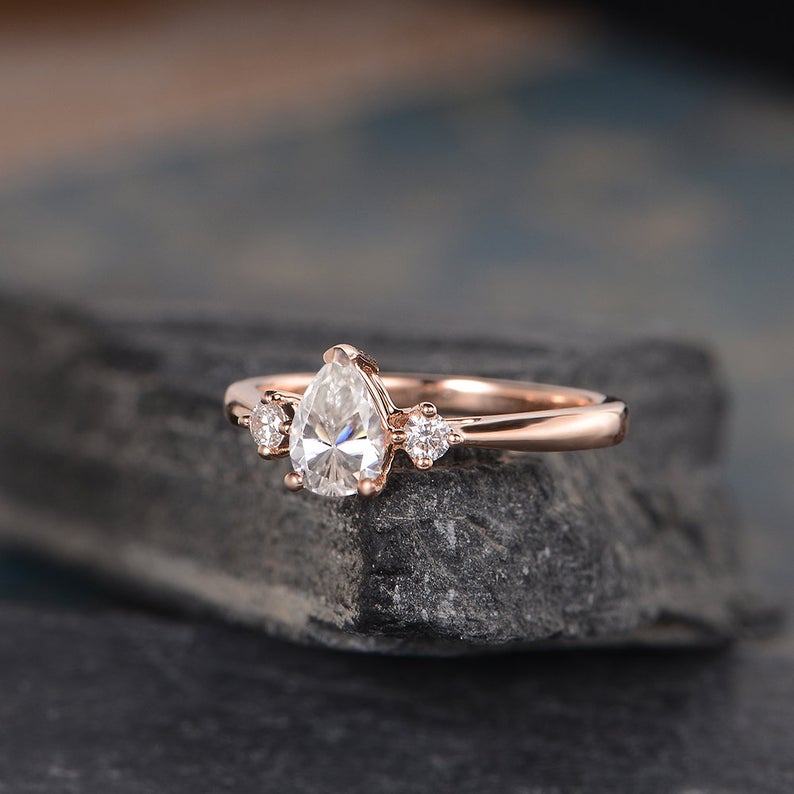 2.50 Ct Pear Cut Rose Gold Over On 925 Sterling Silver Three-Stone Promise Ring