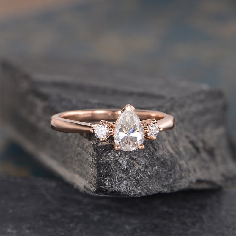 2.50 Ct Pear Cut Rose Gold Over On 925 Sterling Silver Three-Stone Promise Ring