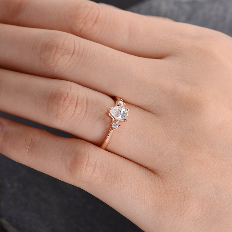 2.50 Ct Pear Cut Rose Gold Over On 925 Sterling Silver Three-Stone Promise Ring