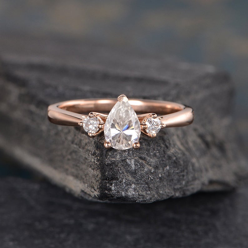 2.50 Ct Pear Cut Rose Gold Over On 925 Sterling Silver Three-Stone Promise Ring