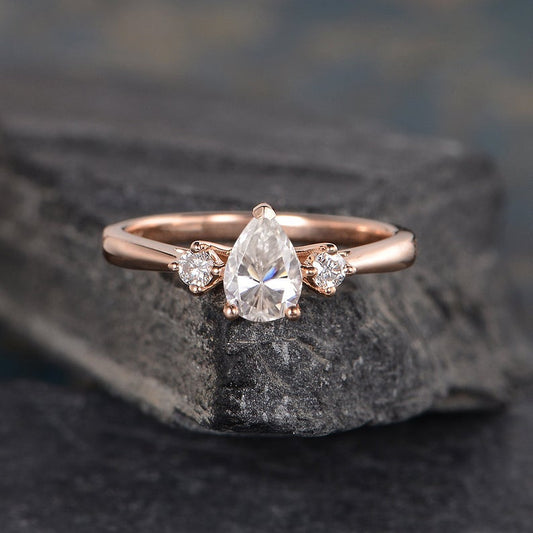 2.50 Ct Pear Cut Rose Gold Over On 925 Sterling Silver Three-Stone Promise Ring