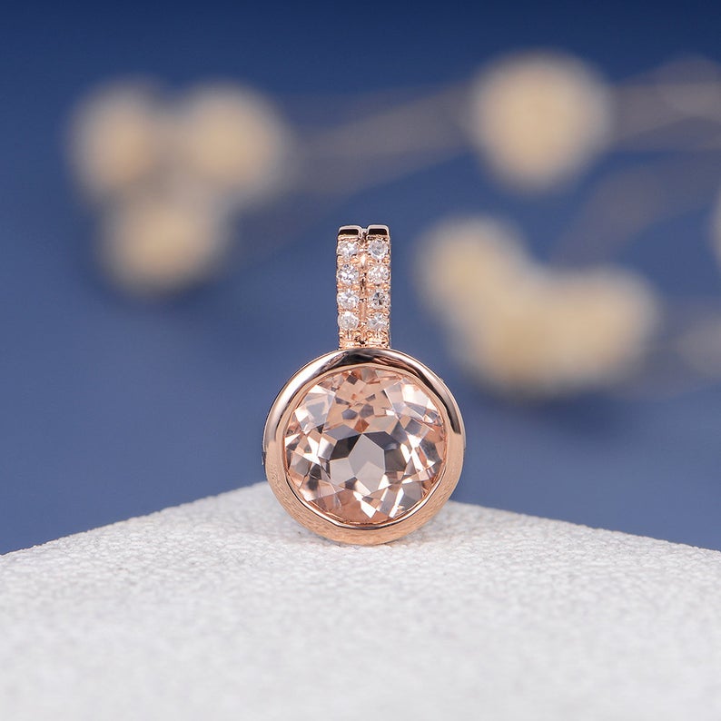 1.00 CT Round Cut Morganite Rose Gold Over On 925 Sterling Silver Women's Pendant