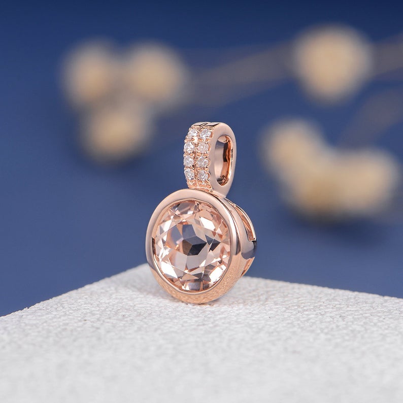 1.00 CT Round Cut Morganite Rose Gold Over On 925 Sterling Silver Women's Pendant