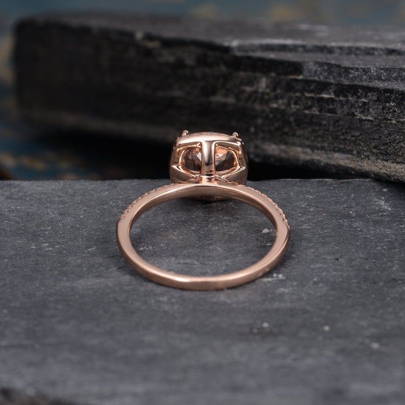 2 CT Cushion Cut Morganite Diamond Rose Gold Over On 925 Sterling Silver Halo Promise Ring Gift For Women
