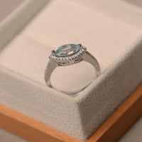 1 CT Marquise Cut Aquamarine Diamond 925 Sterling Silver Halo Promise Ring