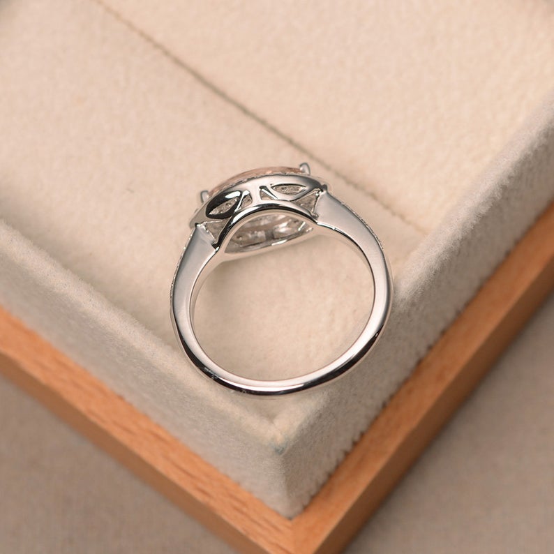 1.75 Ct Marquise Cut Peach Morganite 925 Sterling Silver Halo Engagement Ring