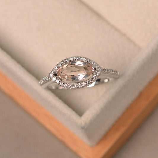 1.75 Ct Marquise Cut Peach Morganite 925 Sterling Silver Halo Engagement Ring