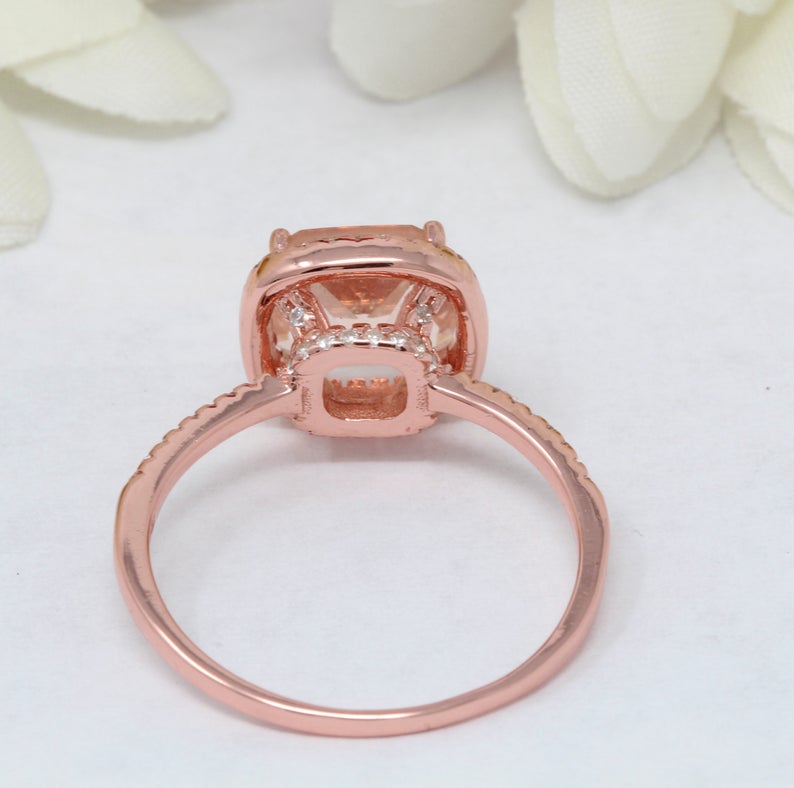 2 CT Cushion Cut Morganite Diamond 925 Sterling Silver Halo Wedding Ring