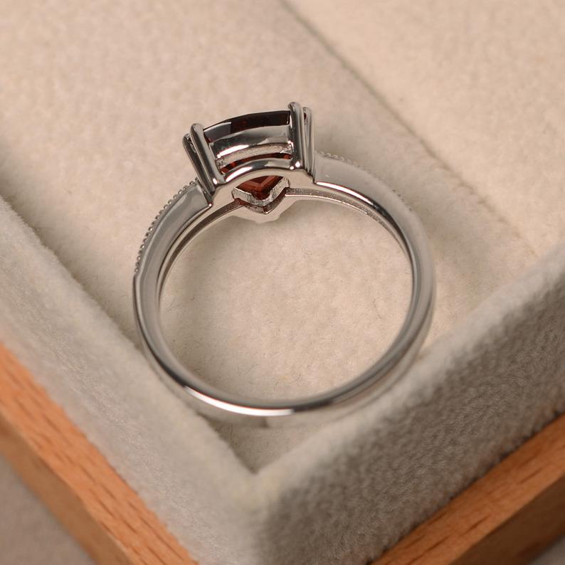1.50 Ct Trillion Cut Red Garnet 925 Sterling Silver January Birthstone Solitaire W/Accents Ring