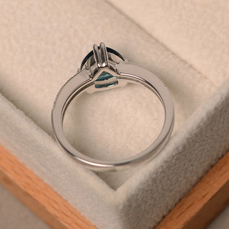 2.10 Ct Trillion Cut London Blue Topaz 925 Sterling Silver Solitaire W/Accents Engagement Ring