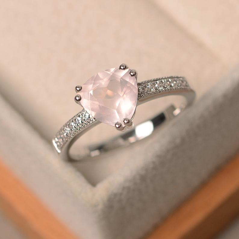 2.00 Ct Trillion Cut Pink Quartz 925 Sterling Silver Solitaire W/Accents Engagement Ring - atjewels.in