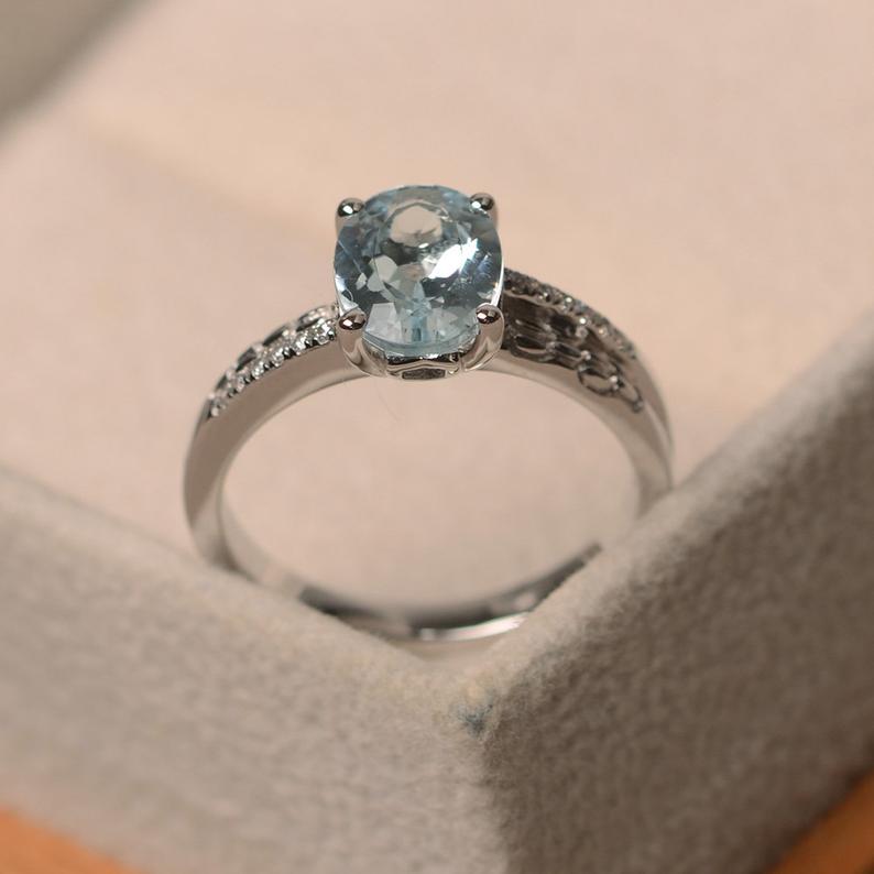 1.20 Ct Oval Cut Aquamarine 925 Sterling Silver Solitaire W/Accents Anniversary Gift Ring