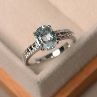 1.20 Ct Oval Cut Aquamarine 925 Sterling Silver Solitaire W/Accents Anniversary Gift Ring