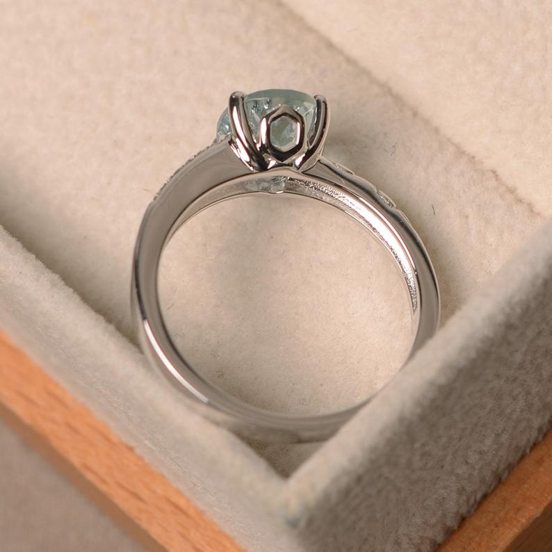 1.20 Ct Oval Cut Aquamarine 925 Sterling Silver Solitaire W/Accents Anniversary Gift Ring