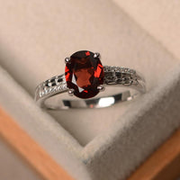 1.20 Ct Oval Cut Red Garnet 925 Sterling Silver Solitaire W/Accents Anniversary Gift Ring