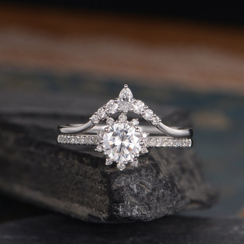 3.20 Ct Round Cut White Topaz 925 Sterling Silver Engagement Wedding Bridal Ring Set